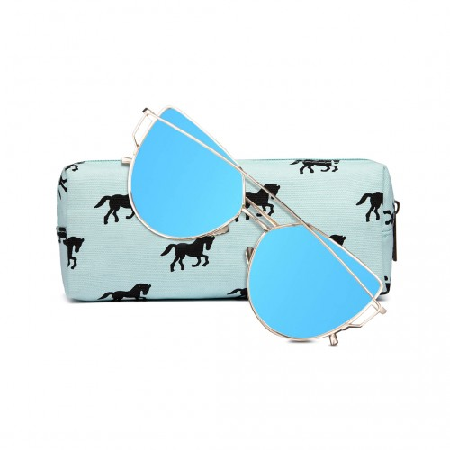 PC - Miss Lulu Canvas Pencil Case Horse Blue