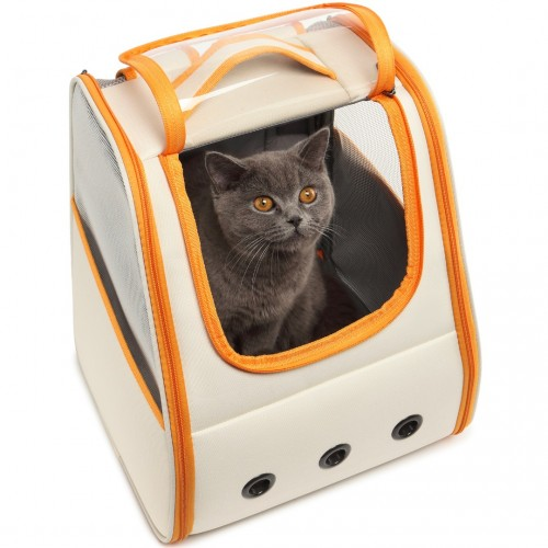 S2229 - Kono Lightweight Portable Breathable Folding Pet Backpack - Beige And Yellow