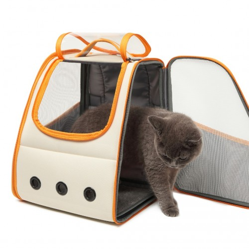 S2229 - Kono Lightweight Portable Breathable Folding Pet Backpack - Beige And Yellow