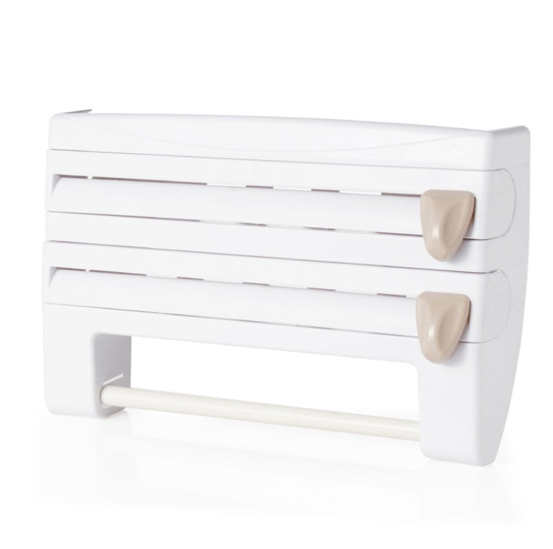 Multifunction Wall-Mount Cling Film Storage Wrap Cutter Rack Paper Holder for Kitchen