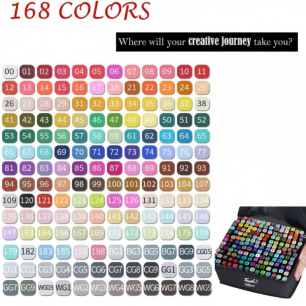 168 Colours Dual Tip Art Markers Pens Set Drawing Sketching Colouring Kit Marker