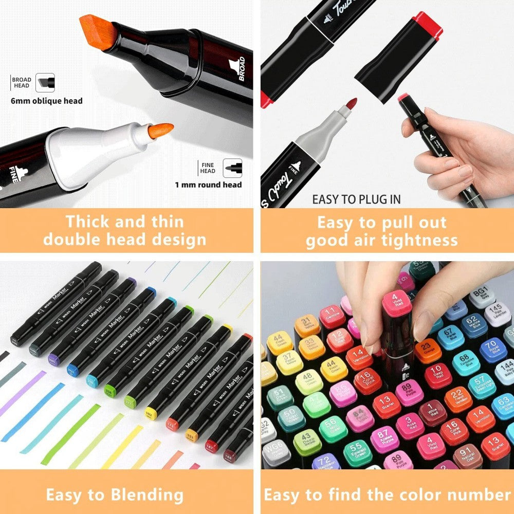168 Colours Dual Tip Art Markers Pens Set Drawing Sketching Colouring Kit Marker