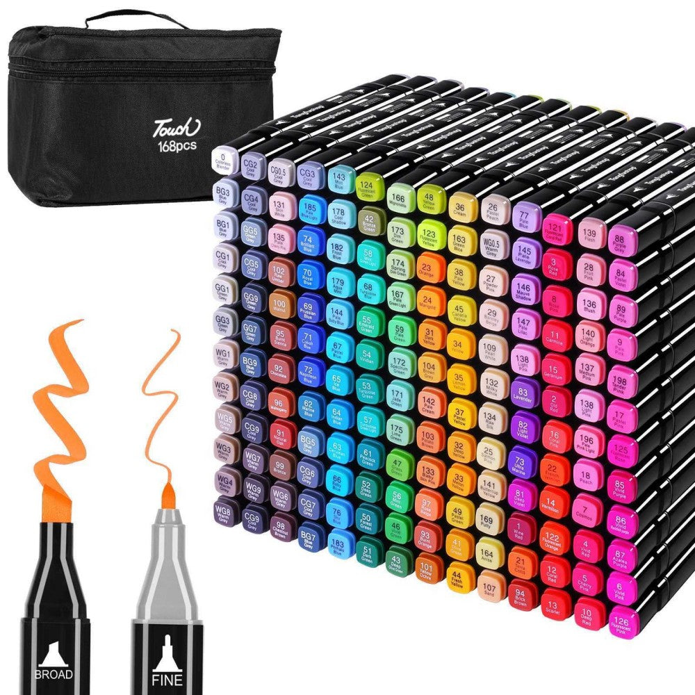 168 Colours Dual Tip Art Markers Pens Set Drawing Sketching Colouring Kit Marker