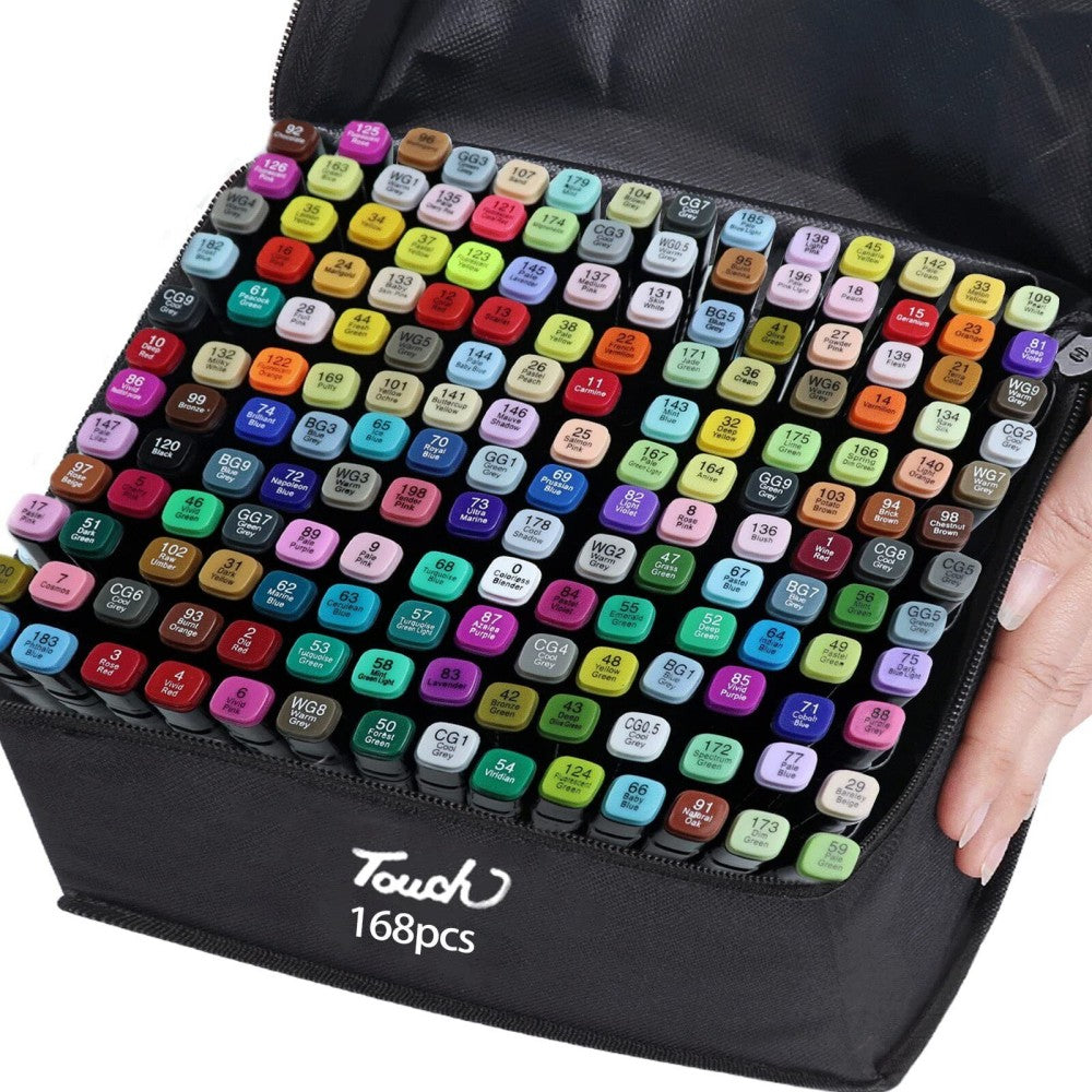 168 Colours Dual Tip Art Markers Pens Set Drawing Sketching Colouring Kit Marker