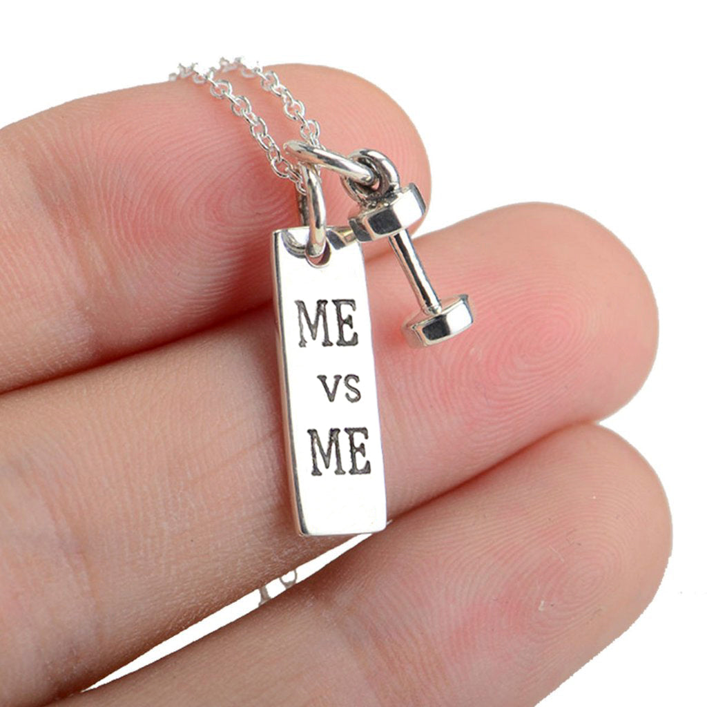 S925 Sterling Silver Jewelry Fitness Necklace Dumbbell Pendant