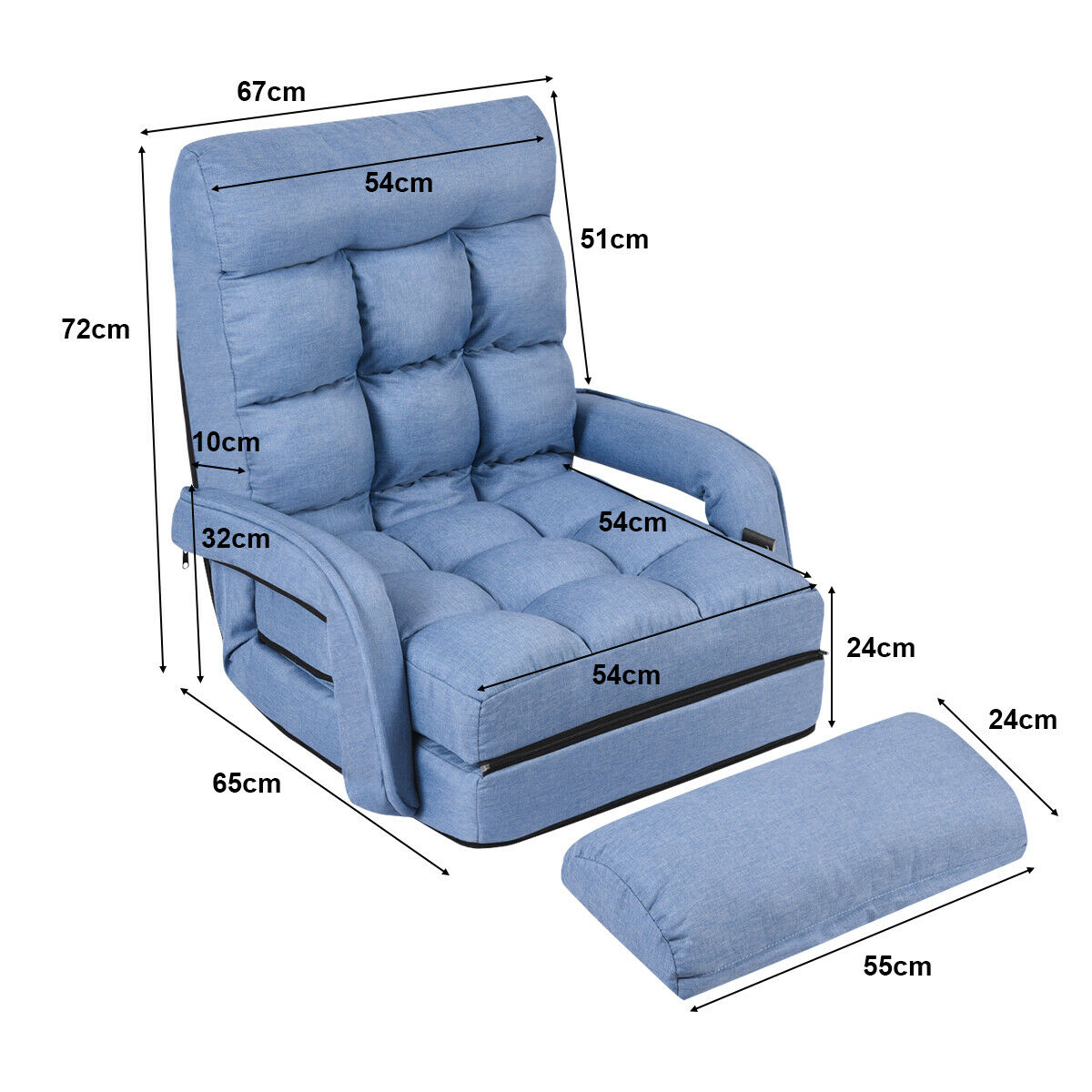 Adjustable Folding Floor Lazy Chair with Pillow-Blue