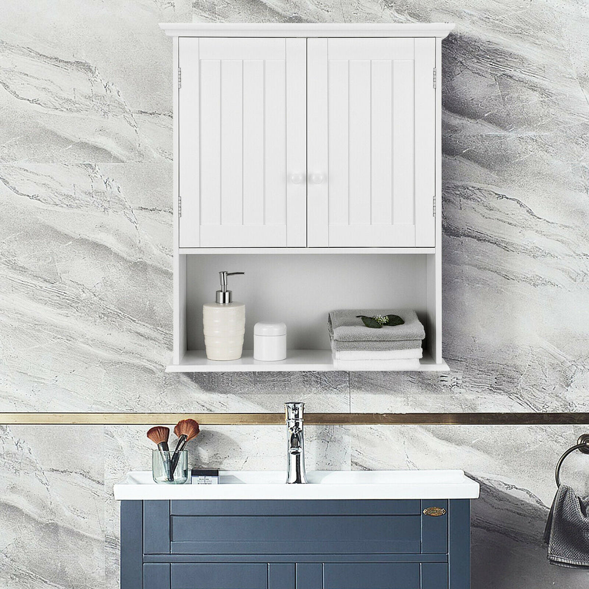 Wall Mounted Bathroom Storage Cabinet with Adjustable Shelf-Black