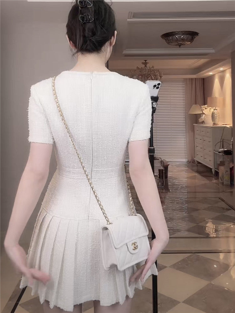 Temperament Slim White Square Neck Dress