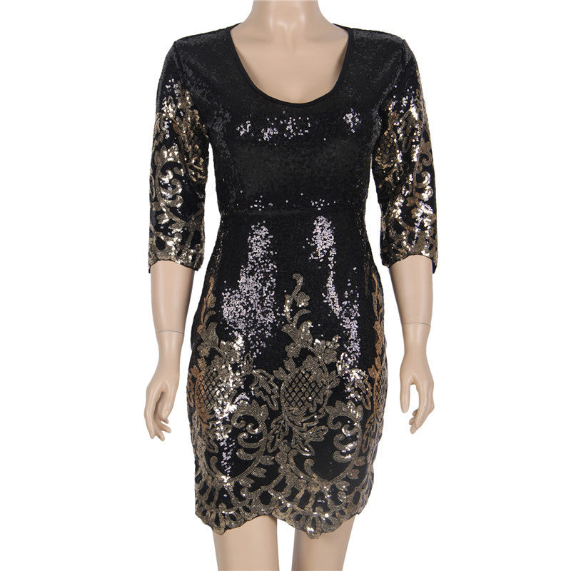 Sexy Dress With Backless Sequins Deep V-Neck Buttocks