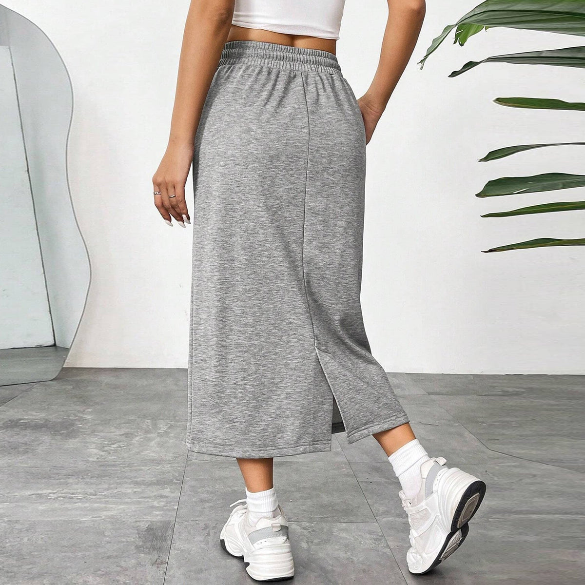 Sports Leisure Commute Loose Elastic Waist Solid Skirt