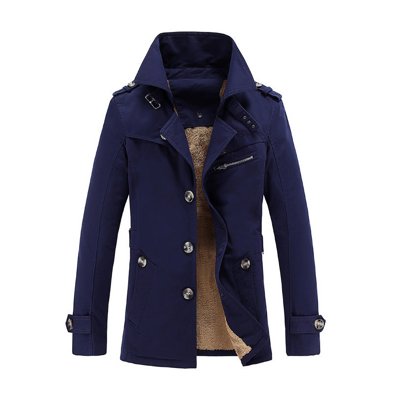 Men's Mid-Length Loose And Velvet Padded Lapel Trench Coat