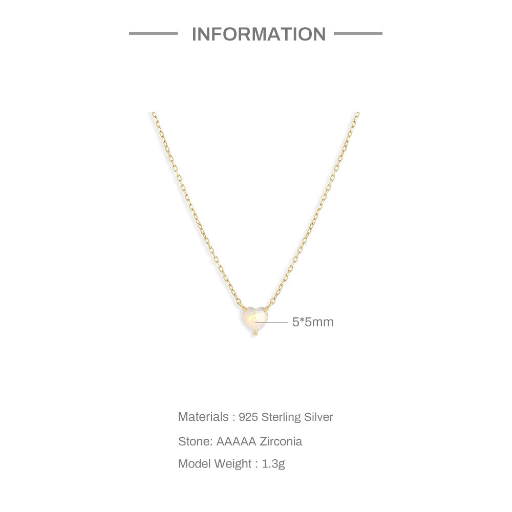 S925 Sterling Silver Simple Heart-shaped Diamond Necklace Valentine's Day Gift