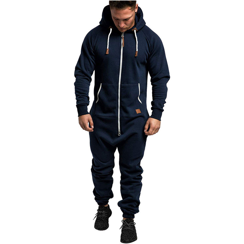 Men's hooded fleece jumpsuit