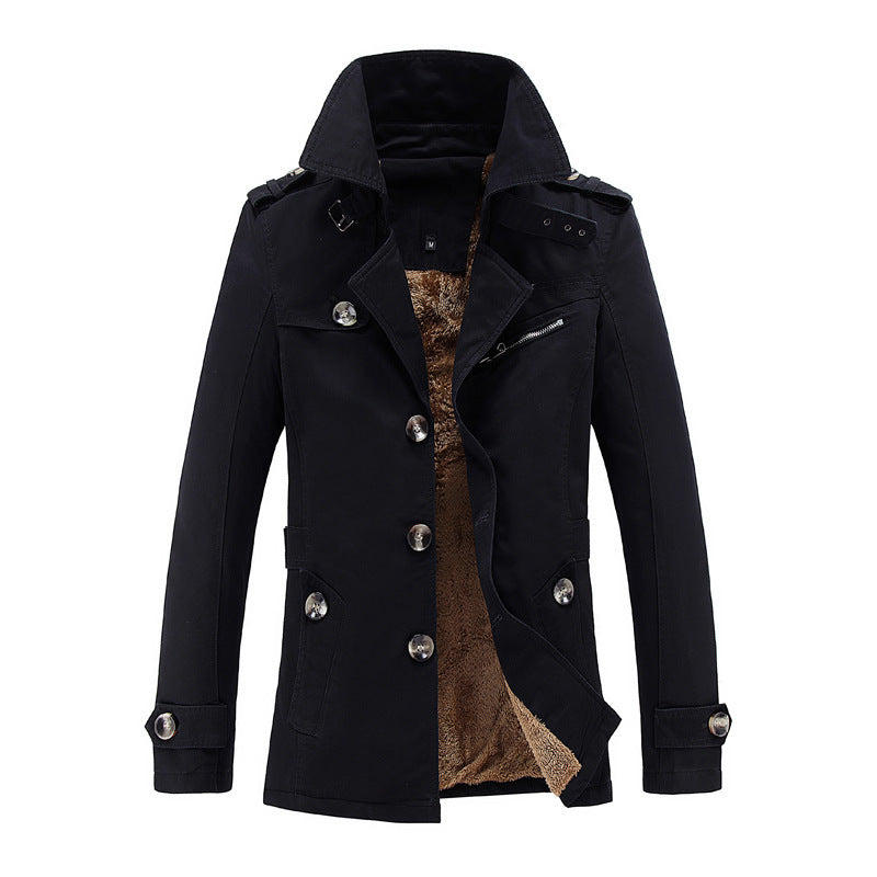 Men's Mid-Length Loose And Velvet Padded Lapel Trench Coat