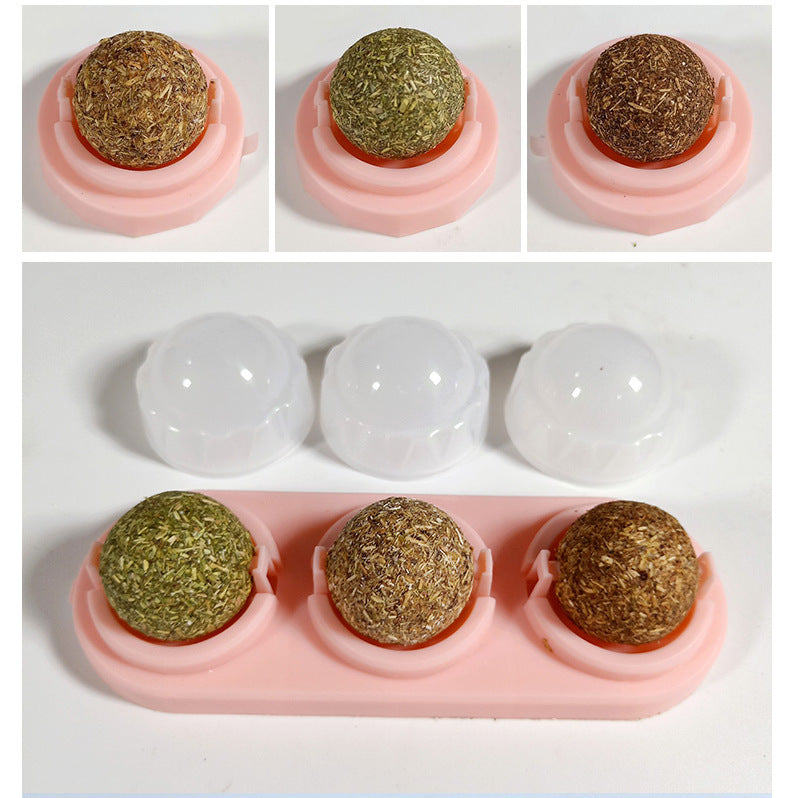 3pcs  Lot Self-adhesive Rotated Catnip Lick Ball