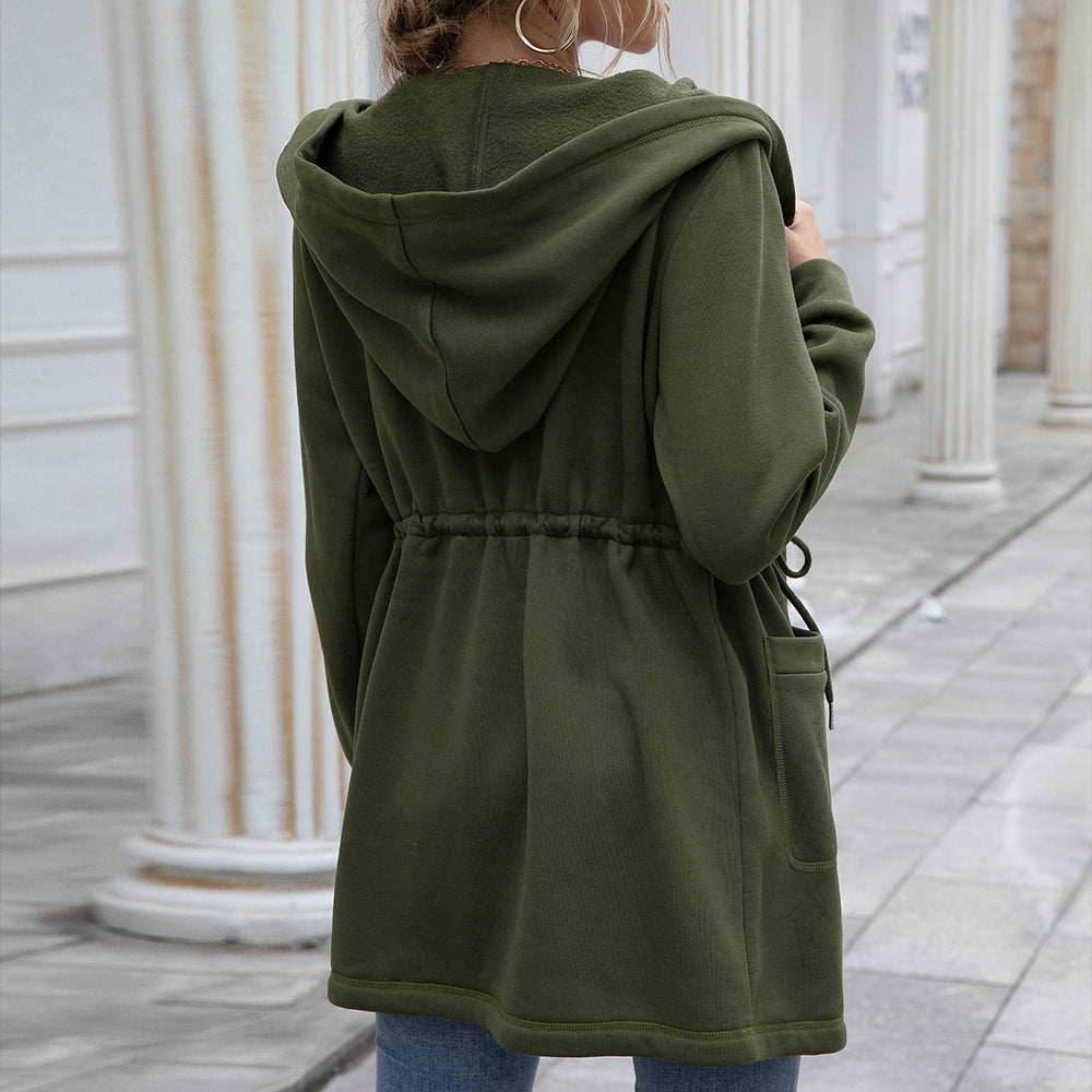 Mid-length hooded trench coat