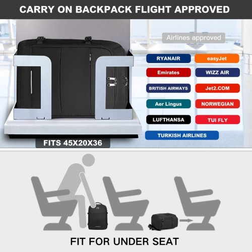 EM2232 - Kono Multi-level High-capacity Cabin Bag Travel Backpack - Black