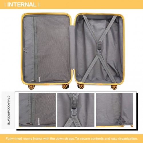 K2292L - Kono 28 Inch Lightweight Hard Shell ABS Suitcase With TSA Lock - Yellow