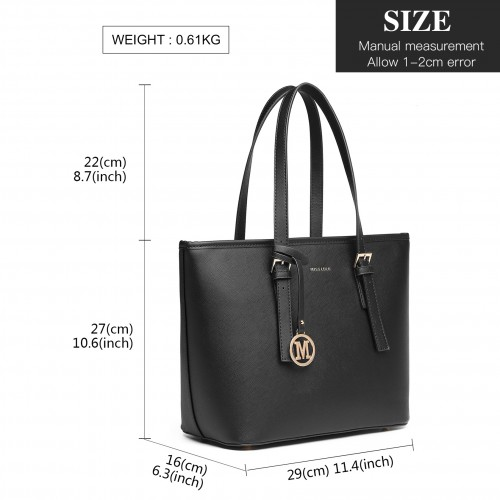 LT2054 - Miss Lulu Minimalist Tote Handbag Structured - Black