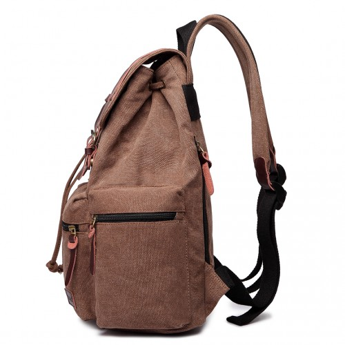 E1672 - Kono Large Multi Function Leather Details Canvas Backpack - Coffee