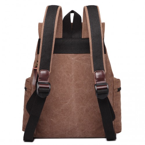 E1672 - Kono Large Multi Function Leather Details Canvas Backpack - Coffee