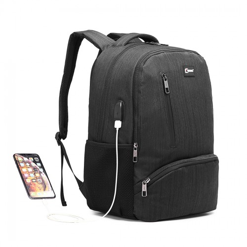 E1978 - Kono Multi Compartment Backpack with USB Connectivity - Black