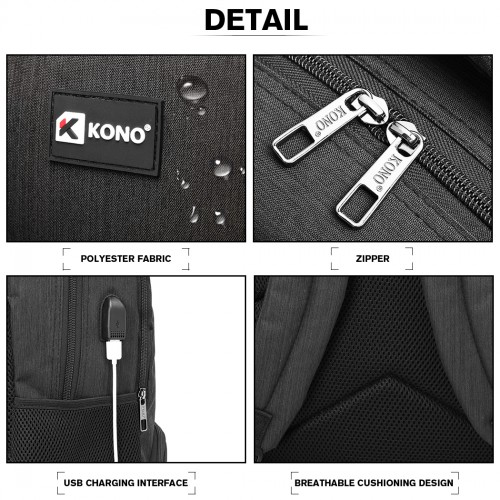 E1978 - Kono Multi Compartment Backpack with USB Connectivity - Black