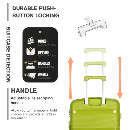 K2092L - Kono Bright Hard Shell PP Suitcase 3 Pieces Set - Classic Collection - Green