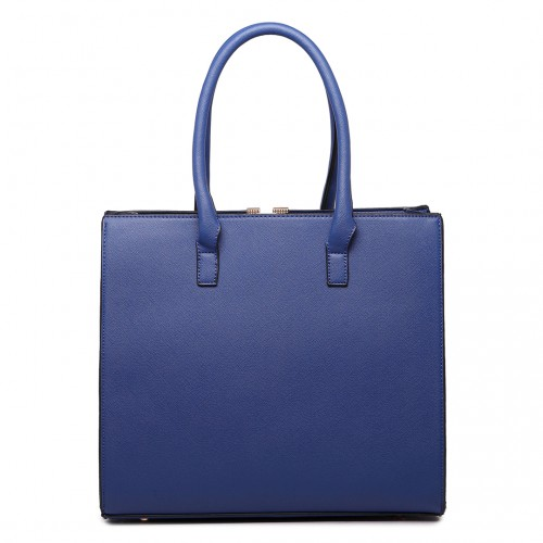 LT1666 - Miss Lulu Split Front Design Medium Tote Handbag Navy and Brown