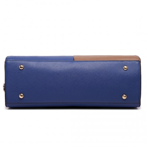 LT1666 - Miss Lulu Split Front Design Medium Tote Handbag Navy and Brown