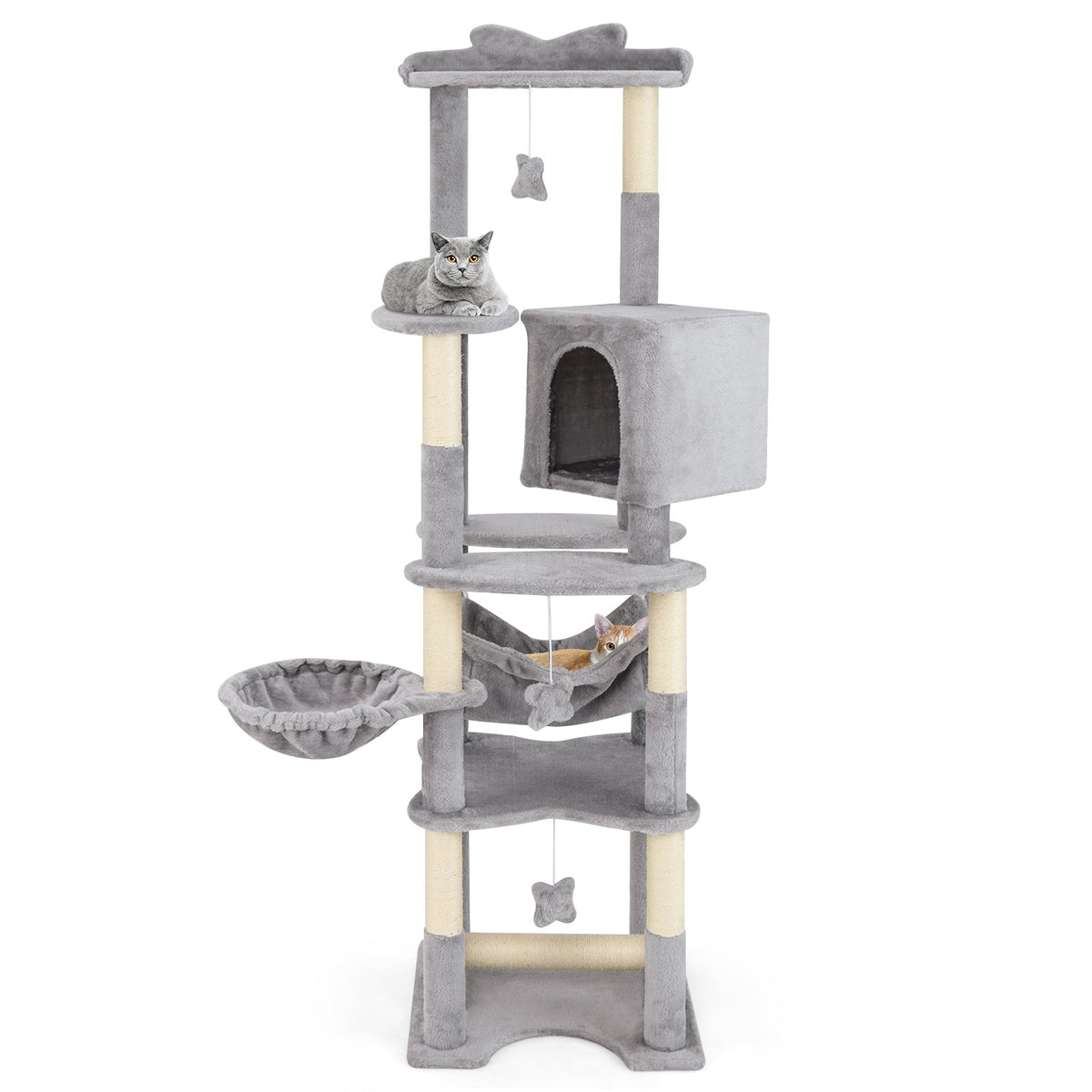 176 cm Multi-level Cat Tree with Hammock Jumping Platforms and Hanging Toys