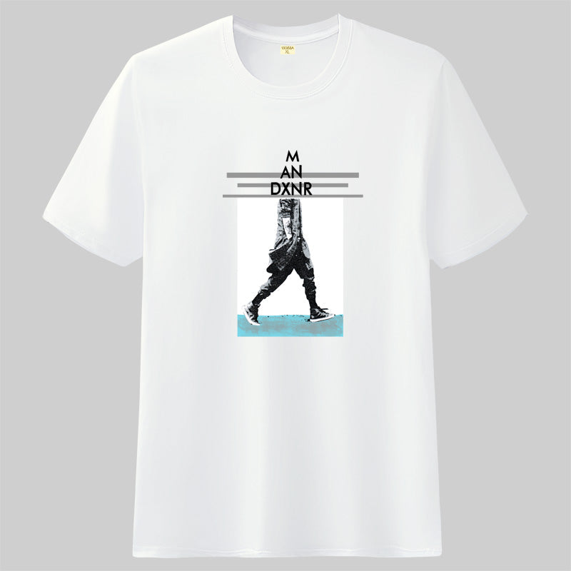 Loose trend half-sleeved white collar round neck T-shirt