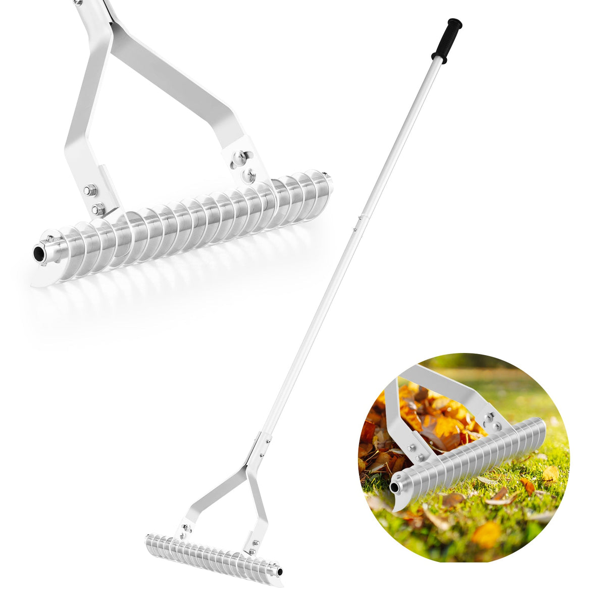 178 cm Garden Thatch Rake with Long Handle and 19 Curved Tines