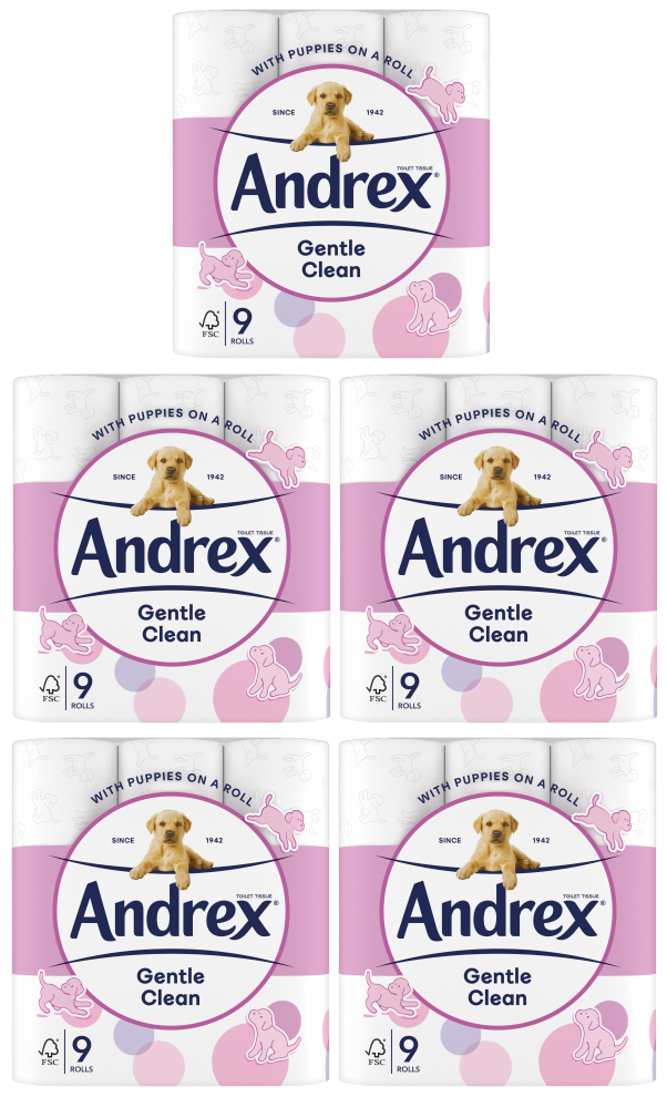 5 x Andrex Gentle Clean Toilettenpapier – 9 Rollen