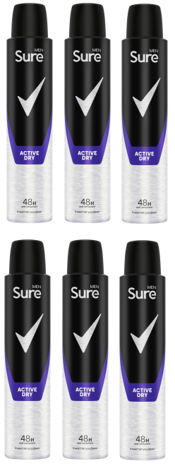 Sure Men Active Dry Antiperspirant 200ml | Pack of 6