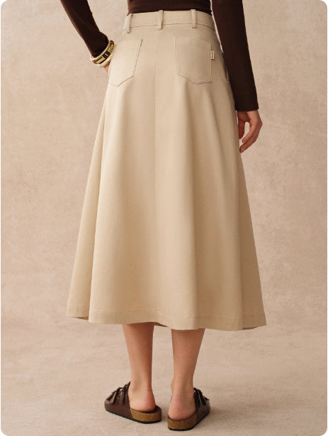 Khaki Tencel Cotton Type A Pleated Tooling Skirt