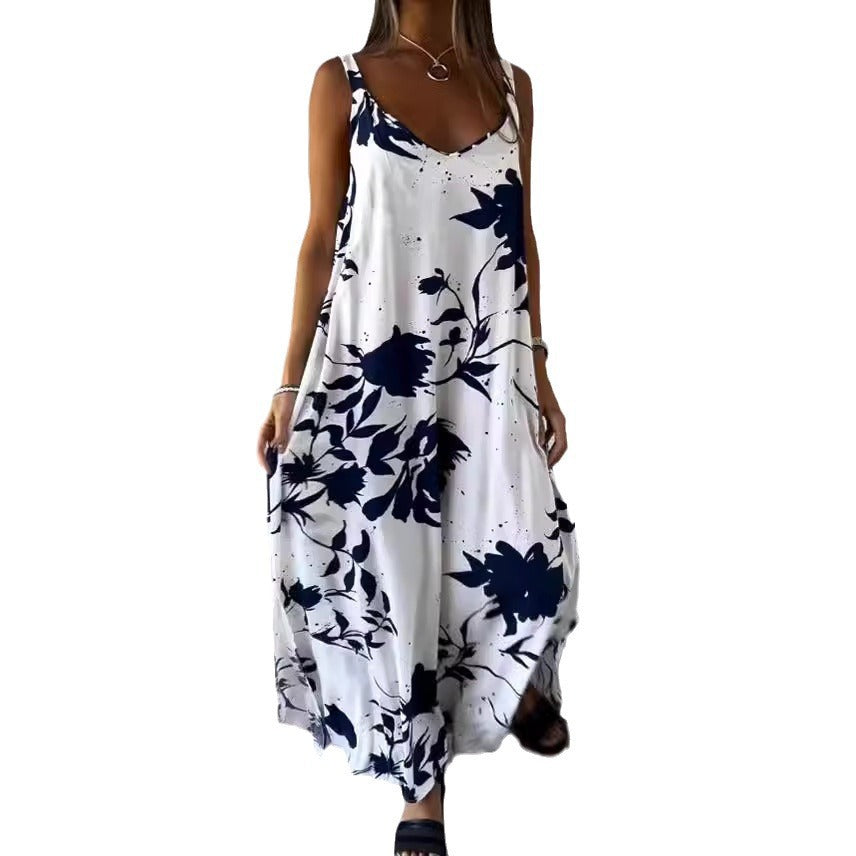 Summer Printed Sling Backless V-neck Dress