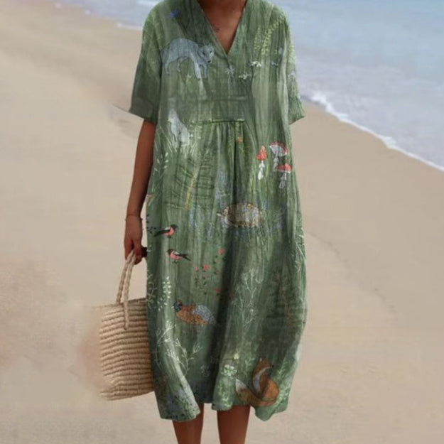 3D Printed Round Neck Pullover Patchwork Women's Dress
