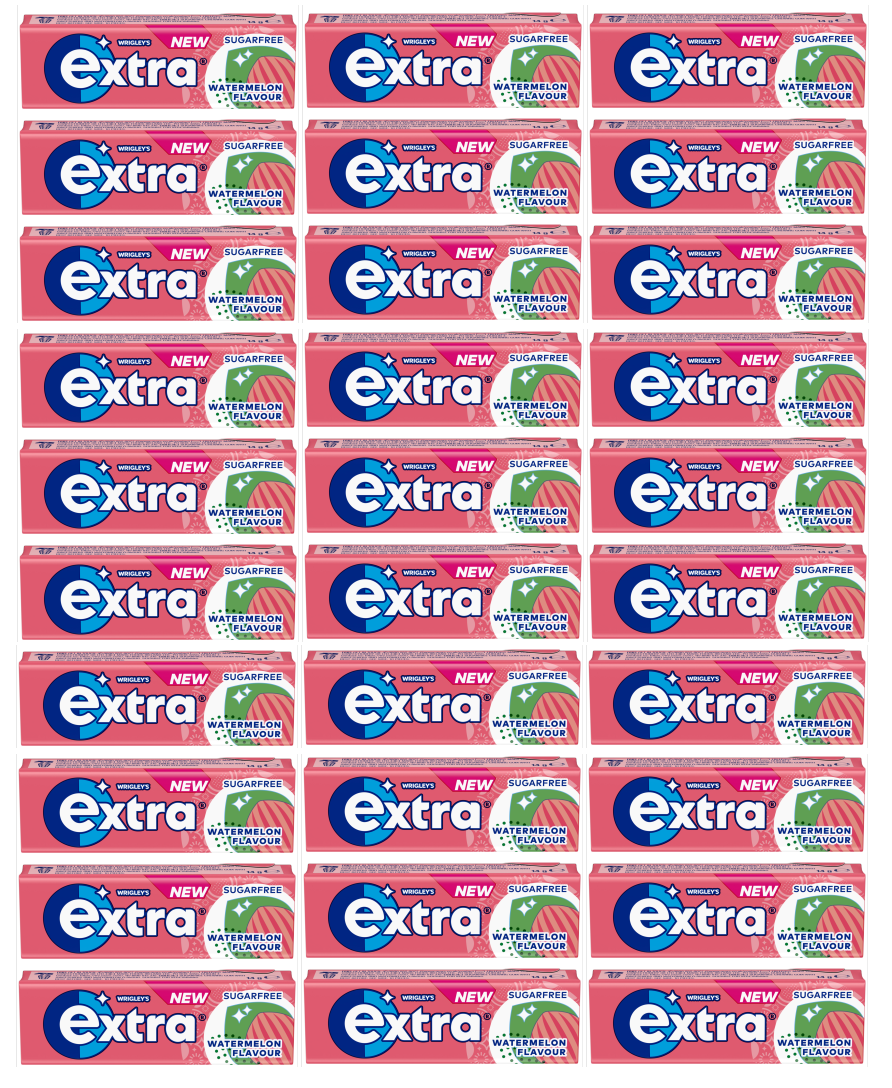 30 x Extra Watermelon Chewing Gum Sugar Free 10 Pieces - 10 STK