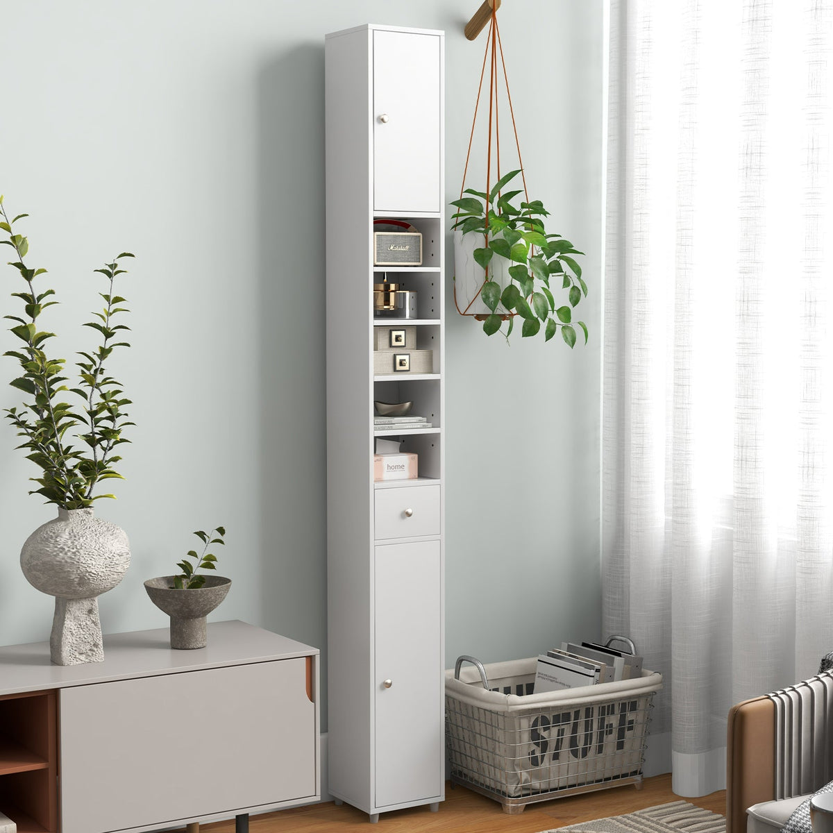 180CM Tall Freestanding Bathroom Cabinet with 2 Doors and 1 Drawer-White