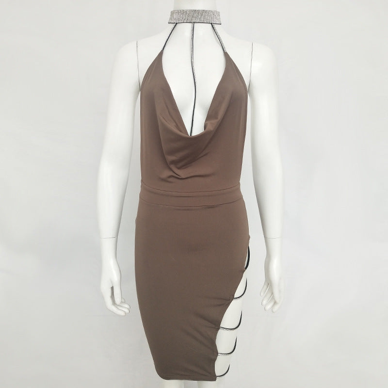 Rhinestone Sparkle Patchwork Neck Dress