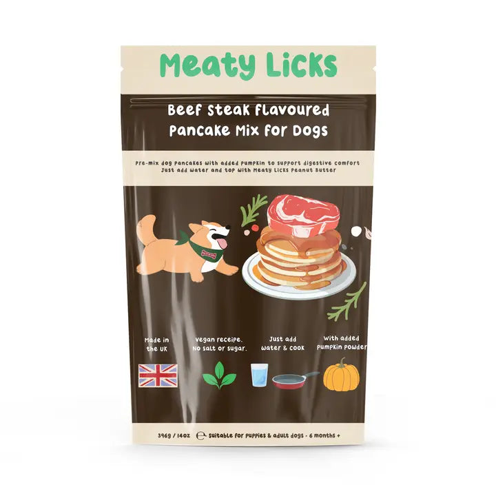 Meaty Licks Roast Beef flavoured pancake mix for dogs
