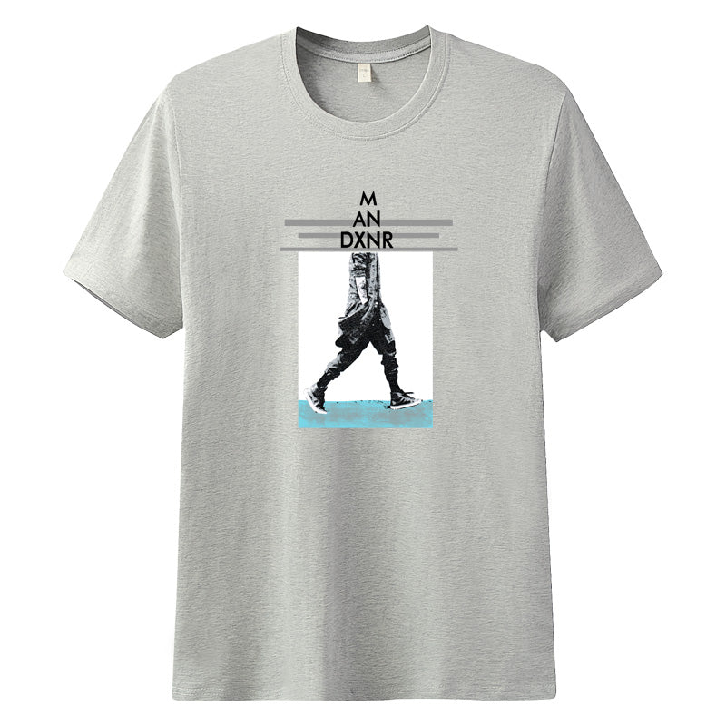 Loose trend half-sleeved white collar round neck T-shirt