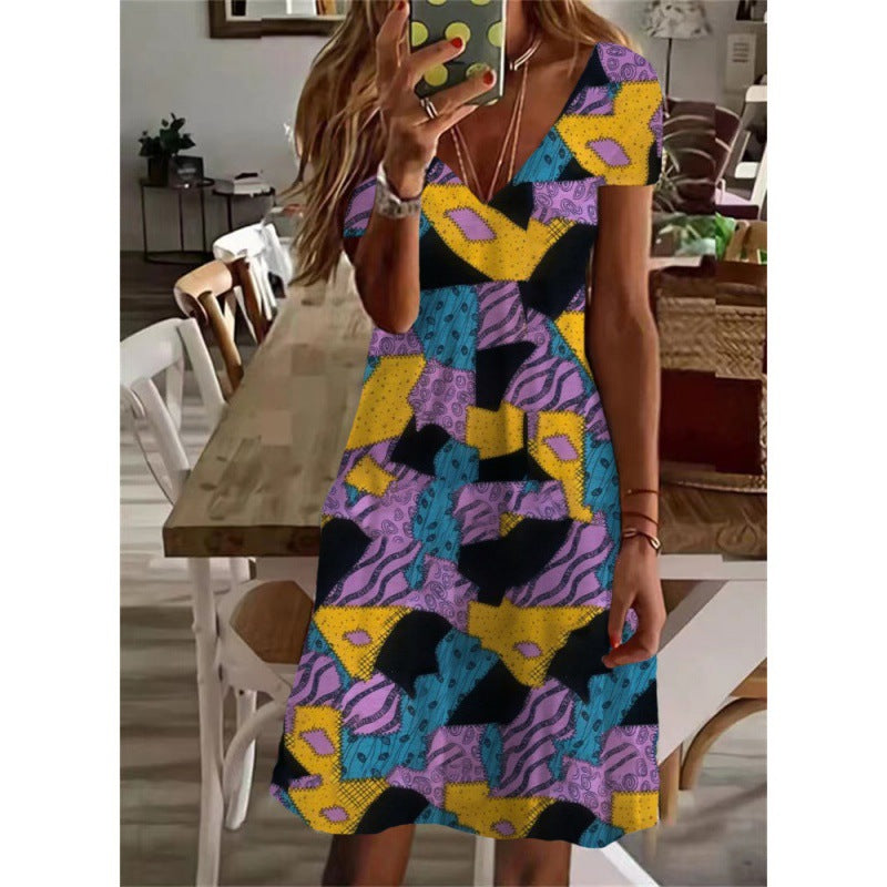 Summer V-neck Short Sleeve Women Dress