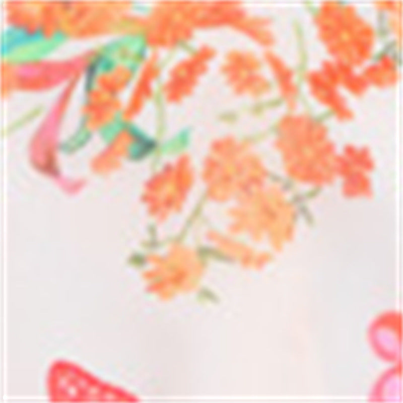 Summer Small Floral Flower Printed V-neck Tight Waist Patchwork Edge Dress