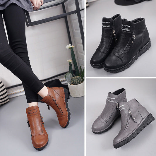 Women's Round-Toe Ankle Boots with Thick Soles