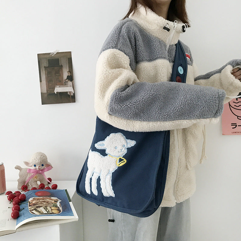 Sheep embroidery wild college style bag