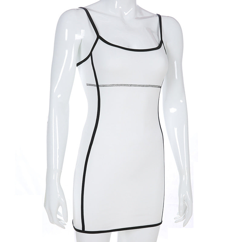 Black and White Contrast Strap Dress