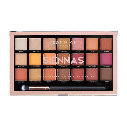 SIENNAS | PALETA DE SOMBRAS DE 21 TONOS Y BROCHA