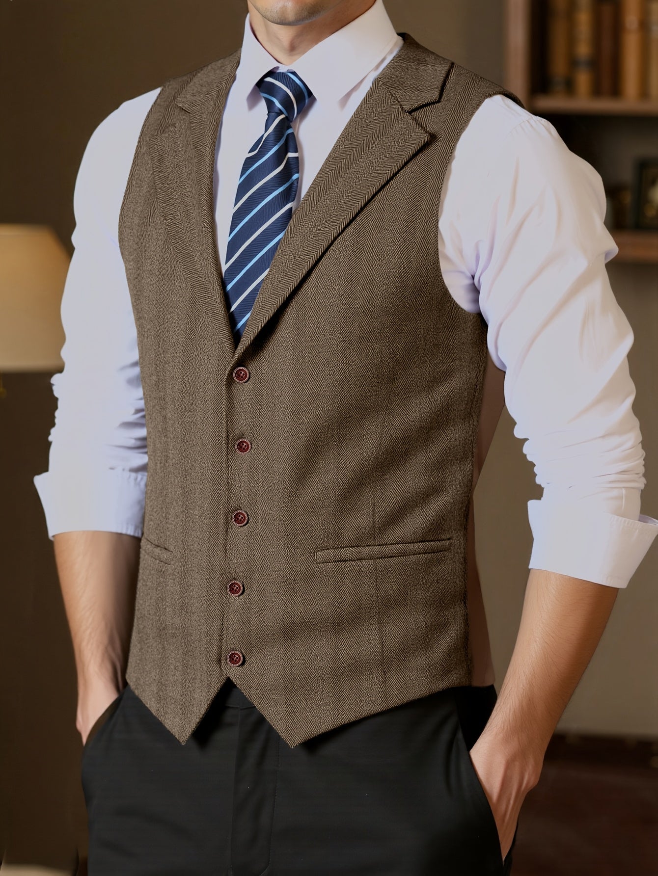 Men's Slim-Fit V-Neck Waistcoat – Formal Business Vest